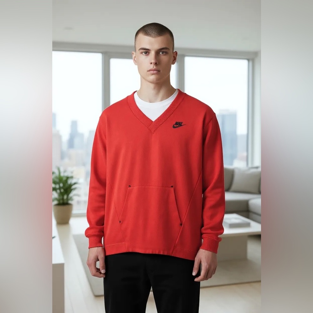Nike Sportwear Tech Fleece Sweatshirt SZ XS Red‎ Women Athleisure Cotton Logo